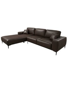 Divan këndor, majtas, tapiceri lëkure, kafe e errët, 290x211xH103 cm