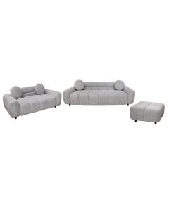 Sofa 3+2+pouffe, textile upholstery, grey, 3P: (224x82xH64 cm)x2P:(163x82xH64 cm)x(80x80cm)
