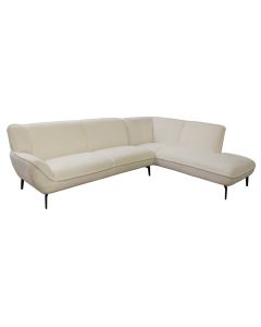 Divan këndor, djathtas, tapiceri tekstili, e bardhë, 259x85/200xH82 cm