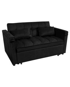 Sofa bed, textile upholstery, velvet, plastic feet, black, 140x84xH82 cm