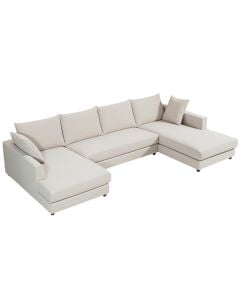 Divan modular, tapiceri tekstili, këmbë plastike, e bardhë, 360x194xH85 cm