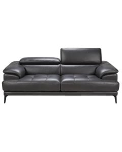 Divan 3-vendësh, tapiceri lëkure, këmbë plastike, e zezë, 209x103xH73/95 cm