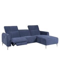 Corner sofa, right, electric recliner, textile upholstery, metal feet, blue, 245x175xH75 cm