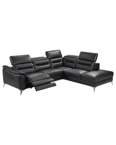 Cormer sofa, right, electric recliner, original leather upholstery, metal feet, black, 283x226xH77 cm