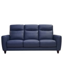 Sofa 3-seater, original leather upholstery, plastic feet, dark blue, 192x86xH79 cm