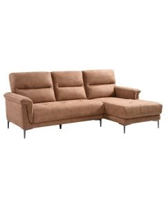 Corner sofa, right, textile upholstery, plastic feet, brown, 242x152xH99 cm