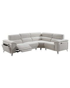 Corner sofa, electric recliner, textile upholstery, plastic feet, white, 283x116xH94 cm