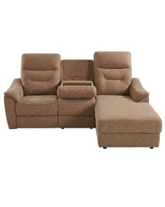 Corner sofa, electric, textile upholstery, plastic feet, brown, 215x160xH94 cm