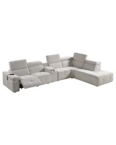 Corner sofa, right, reclining with console, textile upholstery, plastic feet, light grey, 283x247xH80 cm