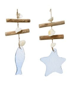 Hanging decorative object, glass, white/brown, 1.50x10xH20 cm