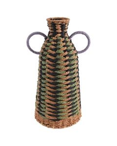 Decorative vase, natural fibre, natural/blue, Dia.19xH41 cm