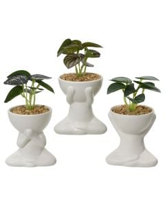 Artficial flower in pot, polyester/qeramike, white/green, Dia.9.50xH17 cm