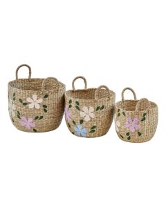 Decorative basket, Sauvage, set 3-pieces, embroided, natural, s,m,l