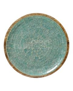 Decorative plate, mango wood, blue, Dia.30xH2 cm