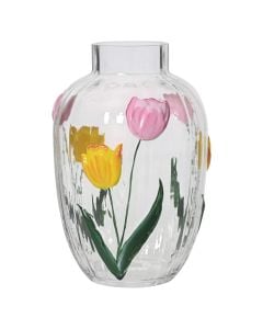 Vazo dekoruese, qelqi, transparente me lule, Dia.14xH22 cm