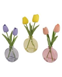 Decorative flower in pot, glass, assorted, 3.5x9xH25 cm