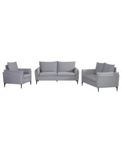 Set divan 3-vendësh+divan 2-vendësh+kolltuk, tapiceri tekstili, këmbë plastike, gri e hapur, 3S:199x89xH91 cm+2S:158x89xH91 cm+98x89xH91 cm