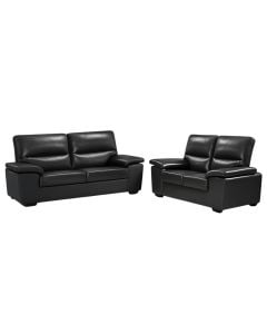 Set divan 3-vendësh+divan 2-vendësh, tapiceri PU, këmbë plastike, e zezë, 3S:193x84xH90 cm+2S:154x84xH90 cm