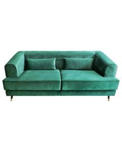 Sofa 3-seater, textile upholstery, velvet, plastic feet, dark green, 200x90xH170 cm