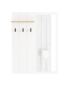 Wall hanger with mirror, Bedford, MDF and melamine+glass, opaque white/artisan oak, 76.5x19.5xH102 cm