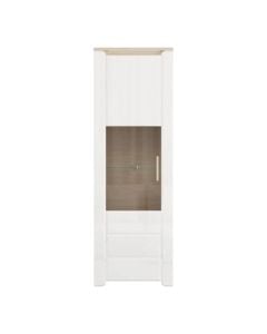 Side cabinet, Aberdeen, MDF and melamine+glass, opaque white/light port oak, 64x35.5xH193.5 cm