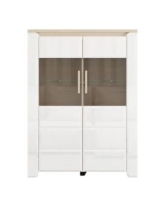 Raft ekspozitori, Aberdeen , MDF dhe melaminë+xham, e bardhë opake/lisi e hapur, 96x35.5xH129.5 cm