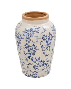 Vazo dekoruese, Japo, qeramike, e bardhë (me lule blu), Dia.15.3xH23.5 cm