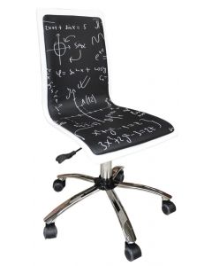 Study chair with casters, metallic structure, MDF and PU, black, 40x40xH97 cm