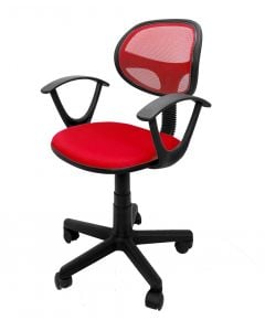 Karrige zyre me rrota, me krahë, strukturë plastike, rrjetë dhe tapiceri tekstili, kuqe, 45x47xH73-85 cm