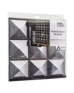 Wall tiling sticker, pvc, silver, 30x30 cm, (1 pack=6 pieces)