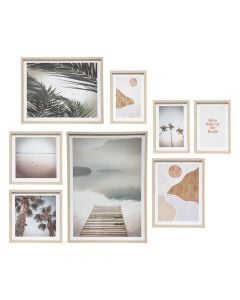 Set of poster frames, Landscape, 8 pieces, MDF/glass/paper, colorful, 137x2.8xH117 cm