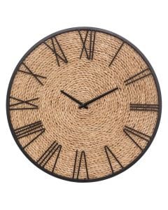 Wall clock, Nico, straw/metal, natural/black, Ø50 cm