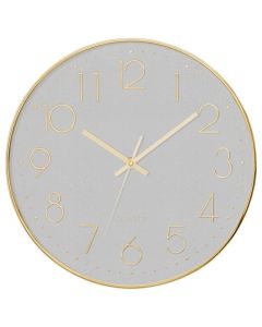 Wall clock, plastic/glass, grey/gold, Ø30 cm