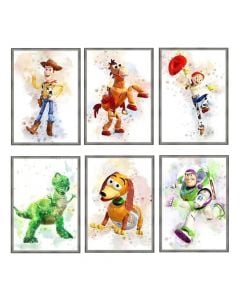 Framed painting, Toy story, 3 pieces, wooden/paper, colorful, 32.5xH47.5 cm