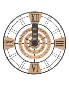 Wall clock, Freddie, metal/wooden, black/brown, Ø60 cm