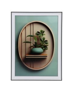 Picture, "Flower in pot", metal frame, green/ brown, 50x70 cm