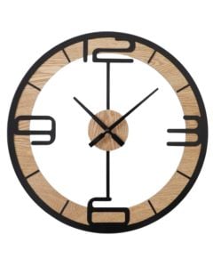 Wall clock, Classic Harmony, wood/metal, black/natural wood, Ø59.7x3.8 cm
