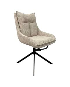 Dining chair, 180 degree auto-return swivel, woven fabric covered, metal frame+plywood, metal tube with powder coating finish, beige/black, 55x63xH89/48.5 cm