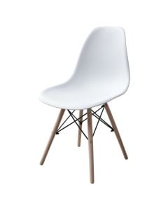 Dining chair, polypropylene (PP), steel tube with powder coating, beech wood legs, white, 46x50xH82 cm