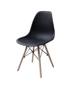 Dining chair, polypropylene (PP), steel tube with powder coating, beech wood legs, black, 46x50xH82 cm