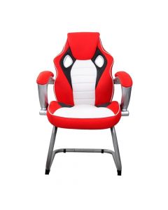Office chair static, MAX RACING GUEST, metallic structure, leather, white and red, 66x66xH103 cm