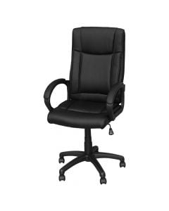 Office chair with casters, plastic structure, PU cover, black, 63.5x63xH108-118 cm