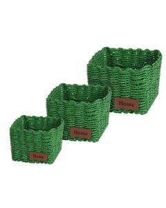 Wicker box set of 3 pieces, paper, green, 17x17xH11 cm; 14x14xH10 cm; 11x11xH9 cm