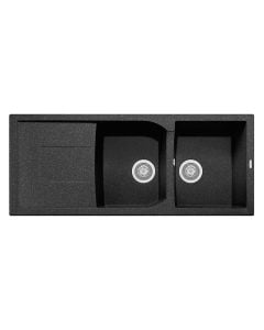 Sink, 2 bowls, right, PLADOS, granite, black, 116x50xH20 cm
