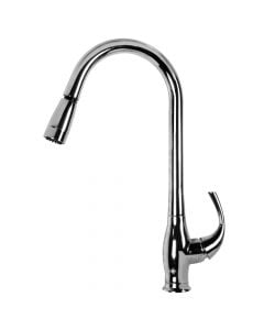 Single-lever pull-out sink mixer, PLUTO, bronze, silver