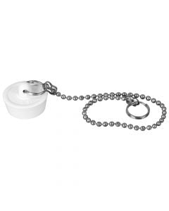 Sink plug with chain, ELIPLAST, rubber and metal, white, Ø3.1 x25 cm