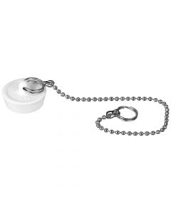 Sink plug with chain, ELIPLAST, rubber and metal, white, Ø3.5 x25 cm