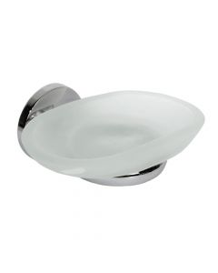Bora-glass soap dish with chromed holder