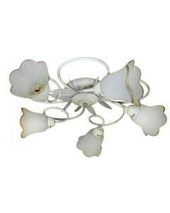 Ceiling lamp,E14,5*40w,white glass with gold-painted edge,metal:matt white