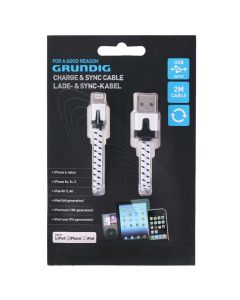 Charge and synk Cable USB, Grundig, 2 m, Black/White, stripe nylon
